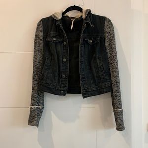 Free People Black Sweatshirt Jean Jacket XS